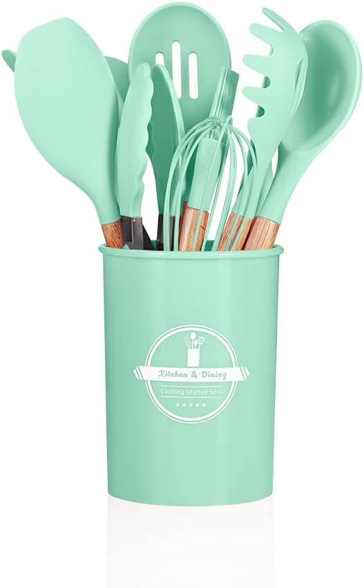 Jogo Utensílios de Cozinha Silicone Cabo de Madeira MM House (Vermelho)