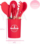 Jogo Utensílios de Cozinha Silicone Cabo de Madeira MM House (Vermelho)