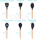 Jogo Utensílios de Cozinha Silicone Cabo de Madeira MM House (Vermelho)