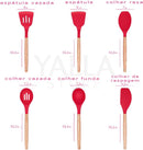 Jogo Utensílios de Cozinha Silicone Cabo de Madeira MM House (Vermelho)