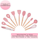 Jogo Utensílios de Cozinha Silicone Cabo de Madeira MM House (Vermelho)