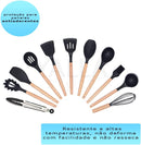 Jogo Utensílios de Cozinha Silicone Cabo de Madeira MM House (Vermelho)