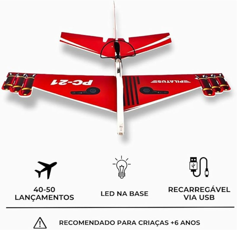 Avião Planador com Motor a Bateria Recarregável por porta USB, para crianças e amantes de aeromodelismo
