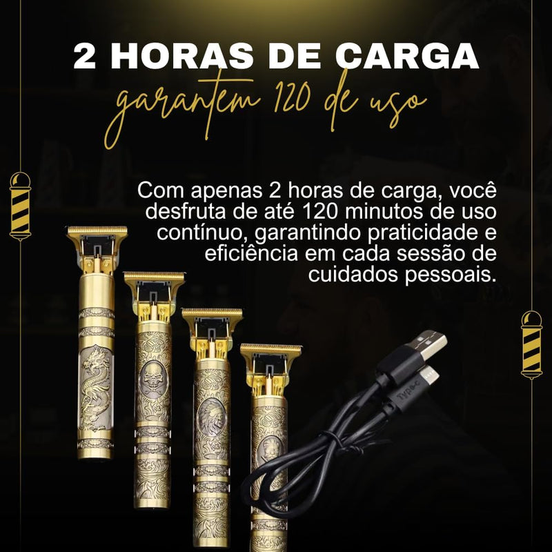 Máquina De Cortar Cabelo Profissional Dragão Acabamento Sem Fio Cabelo Barba Pezinho Recarregável 4 Pentes Óleo Escovinha Premium