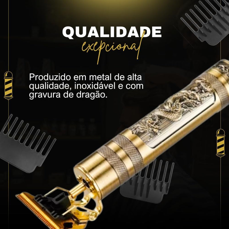 Máquina De Cortar Cabelo Profissional Dragão Acabamento Sem Fio Cabelo Barba Pezinho Recarregável 4 Pentes Óleo Escovinha Premium