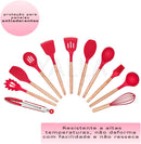 Jogo Utensílios de Cozinha Silicone Cabo de Madeira MM House (Vermelho)
