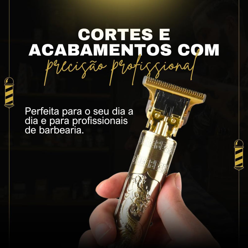 Máquina De Cortar Cabelo Profissional Dragão Acabamento Sem Fio Cabelo Barba Pezinho Recarregável 4 Pentes Óleo Escovinha Premium
