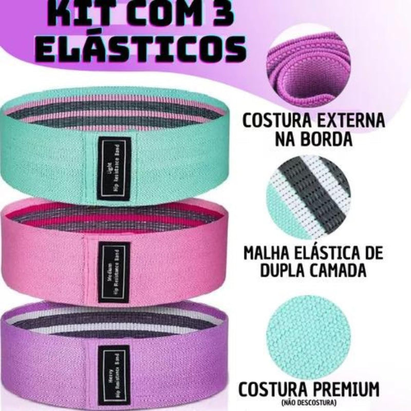 Kit 3 Faixa Elástica Hip Band Resistance Mini Band Treino Exercicio Academia Em Casa Fitness Treino Perna Glúteos Musculação Yoga Fortalecimento Pilates Fisioterapia