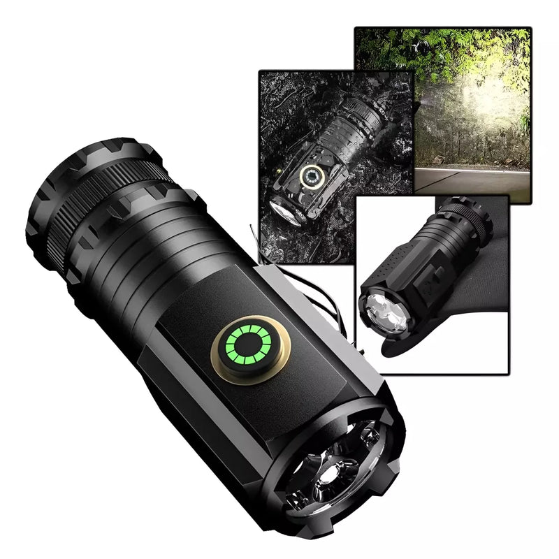 Kit 2 Mini Lanterna Tática Militar Portátil De 4 LEDs - Alta Potência e Recarregável