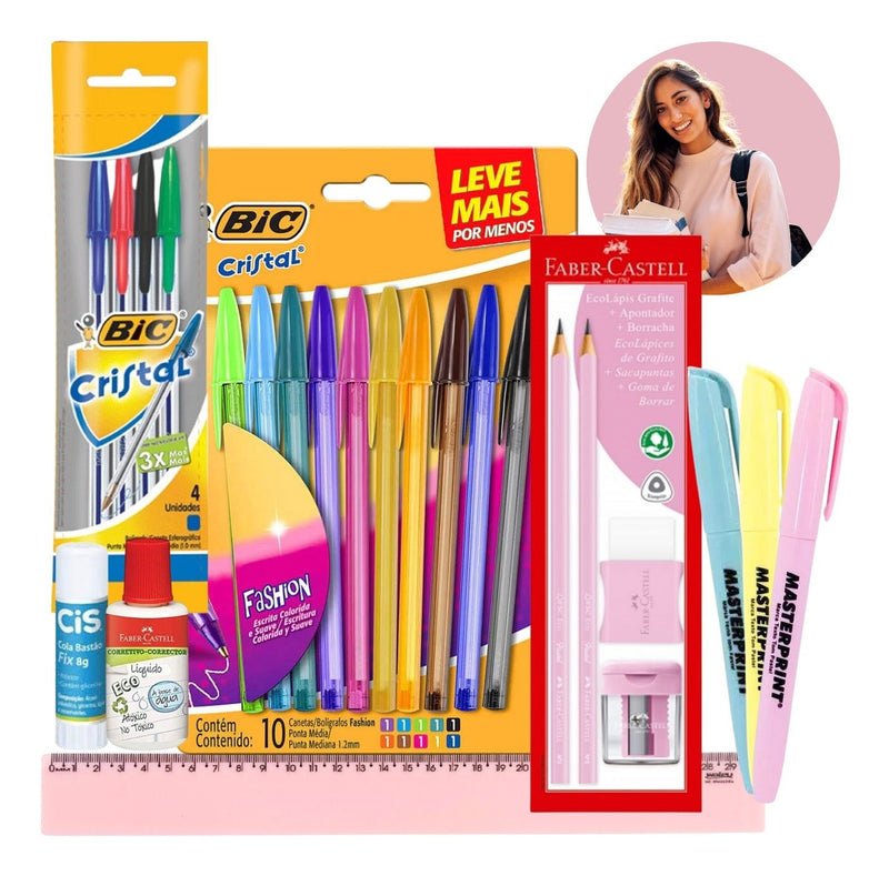 Kit Escolar Voltas Aulas 24 Itens Ensino Médio E Fundamental