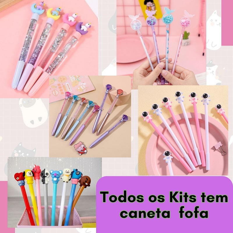 Kit Papelaria Criativa Fofa Divertida Kawaii Liccil Caixa 15 Itens Criativos Material Escolar