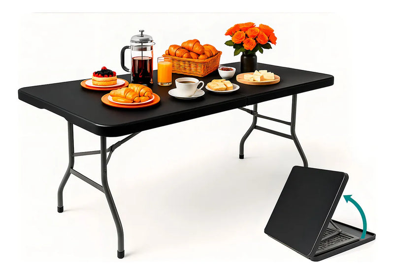 Mesa Dobrável Vira Maleta Com Alça Portátil 1.80m Para Camping Pesca Jardim Área Externa Ou Interna Salão De Festas Gourmet LuvinCo