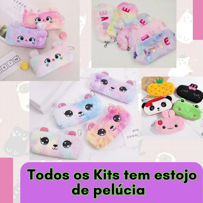 Kit Papelaria Criativa Fofa Divertida Kawaii Liccil Caixa 15 Itens Criativos Material Escolar