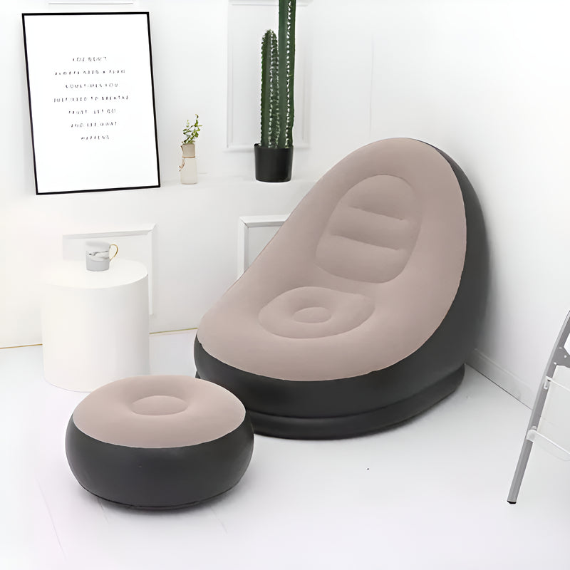 Poltrona Inflável Ultra Lounge Com Pufe Sofá Preguiçoso Cor Marrom