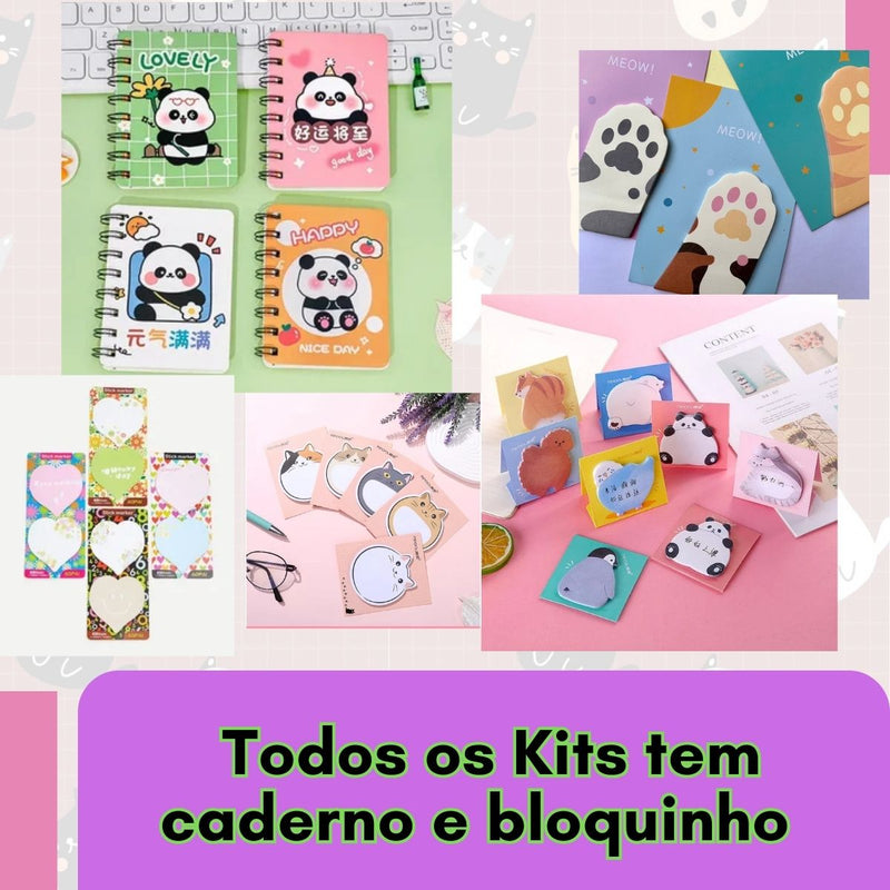 Kit Papelaria Criativa Fofa Divertida Kawaii Liccil Caixa 15 Itens Criativos Material Escolar