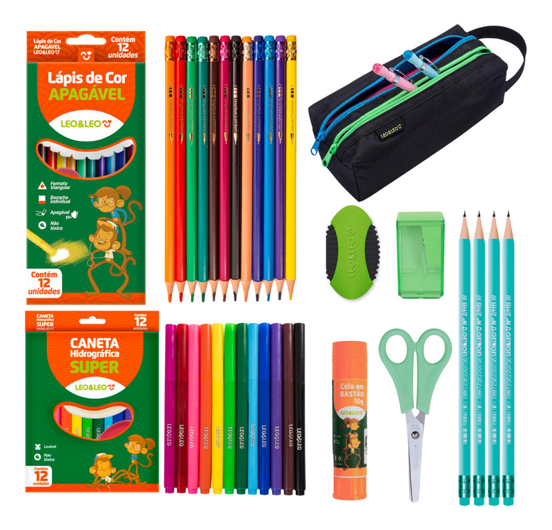 Kit Material Escolar Com Estojo Nova Cores Da Divertidamente