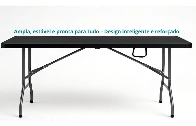 Mesa Dobrável Vira Maleta Com Alça Portátil 1.80m Para Camping Pesca Jardim Área Externa Ou Interna Salão De Festas Gourmet LuvinCo