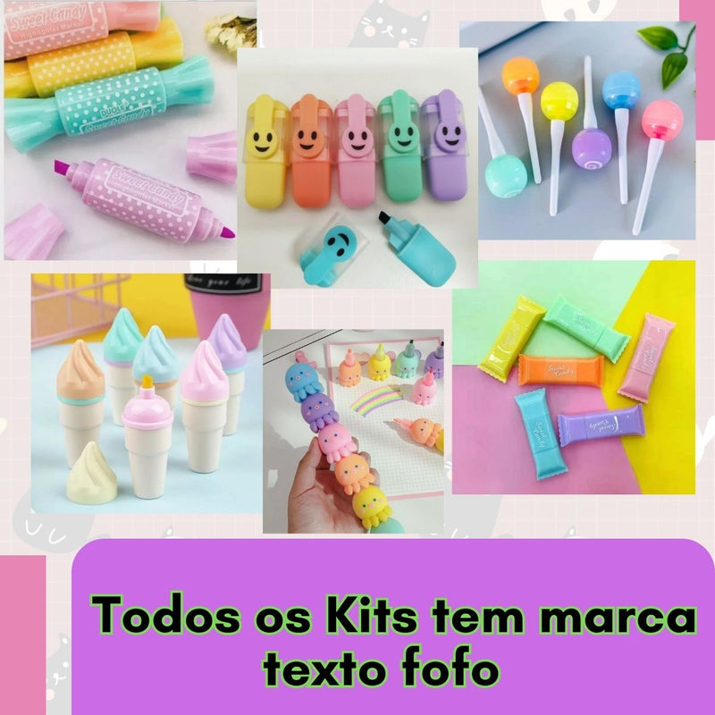 Kit Papelaria Criativa Fofa Divertida Kawaii Liccil Caixa 15 Itens Criativos Material Escolar