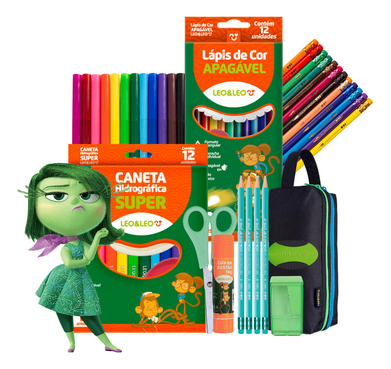 Kit Material Escolar Com Estojo Nova Cores Da Divertidamente
