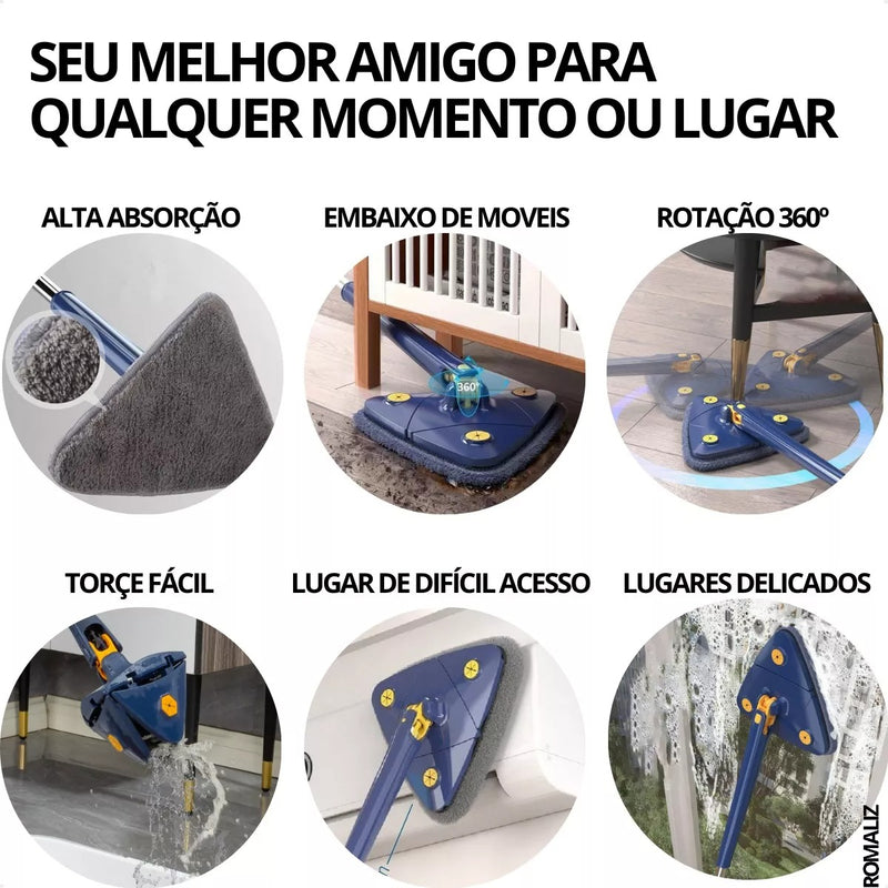 Mop Triangular Esfregão Rodo Mágico Giratório Com 2 Refil
