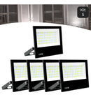 RY Kit 5 Refletor Holofote Slim 100W 110V/220V Preto Luz Branco Frío