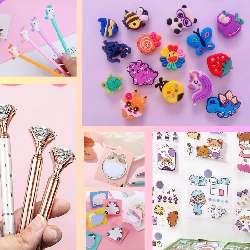 Kit Papelaria Criativa Fofa Divertida Kawaii Liccil Caixa 15 Itens Criativos Material Escolar