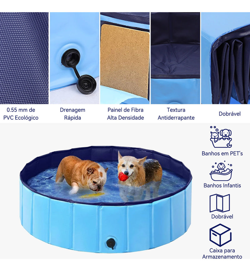 Newpet Piscina Banheira Cachorro Pets Dobrável Azul 120x30cm