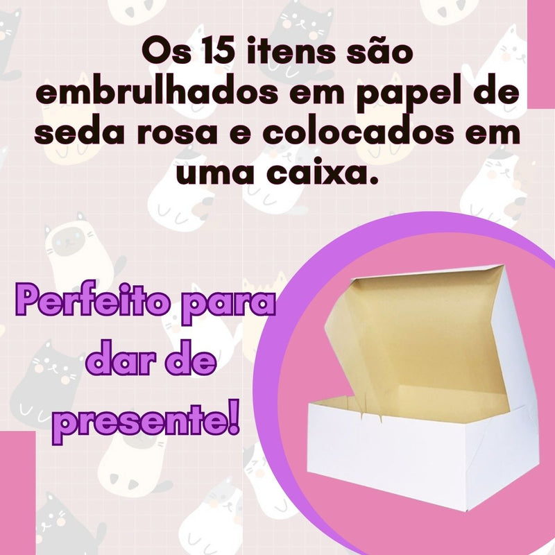 Kit Papelaria Criativa Fofa Divertida Kawaii Liccil Caixa 15 Itens Criativos Material Escolar