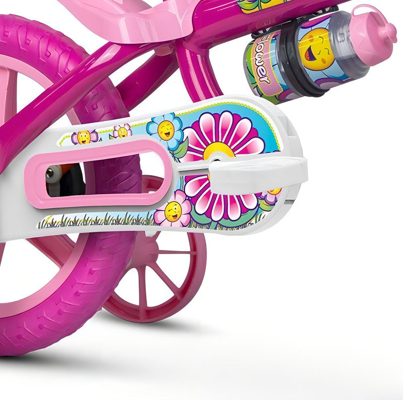 Bicicleta Infantil com roda treinamento Flower Aro 12 Nathor