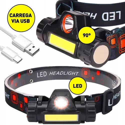 Lanterna de Cabeça Capacete Profissional Compacta Com Bateria Recarregável USB LED