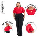 Kit 2 Blusas Feminino Gola Redonda Com Mangas Lisa Plus Size