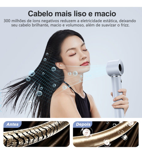 Secador de Cabelo 5 em 1 Conjunto, 1400W Alta Velocidade 110000 Rpm, Kit Modelador Liso e Cacheado com Bocal Magnético