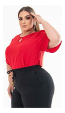 Kit 2 Blusas Feminino Gola Redonda Com Mangas Lisa Plus Size