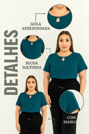 Kit 2 Blusas Feminino Gola Redonda Com Mangas Lisa Plus Size