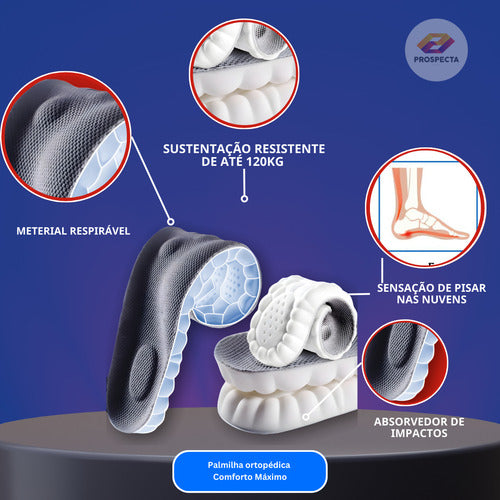 Palmilha De Altissimo Conforto 4d Tênis Sapatos Ortopédica