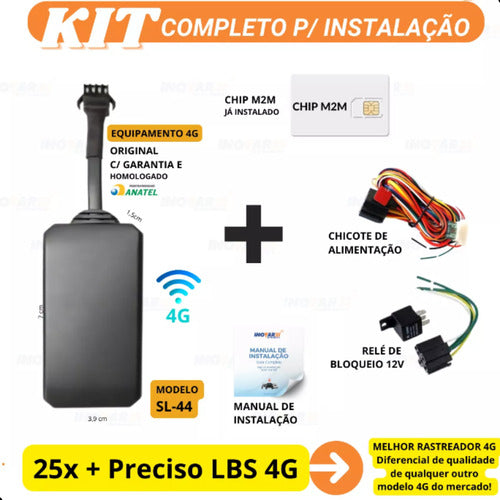 Rastreador Veicular 4g Gps + Chip App  Desliga Por Comando
