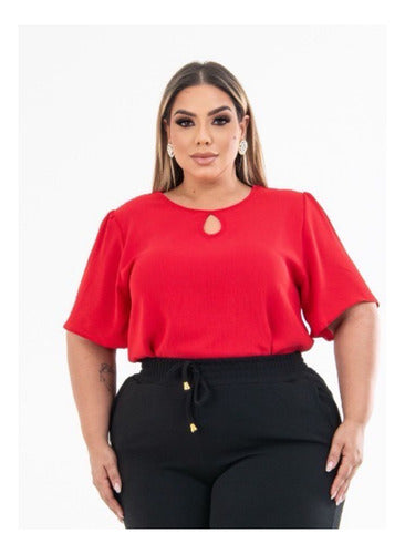 Kit 2 Blusas Feminino Gola Redonda Com Mangas Lisa Plus Size