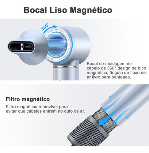 Secador de Cabelo 5 em 1 Conjunto, 1400W Alta Velocidade 110000 Rpm, Kit Modelador Liso e Cacheado com Bocal Magnético