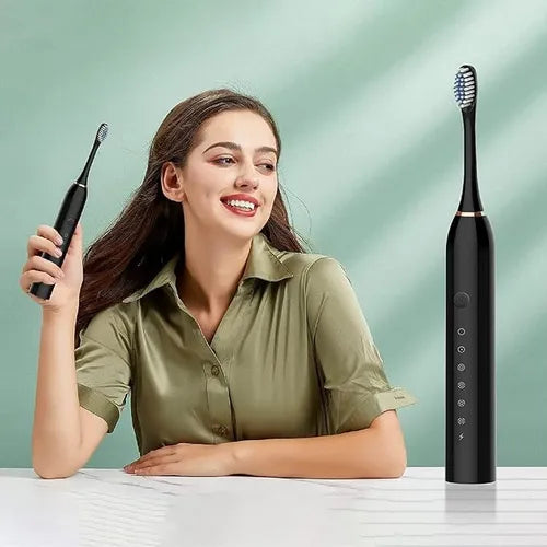 Escova Dental Elétrica Usb Com 3 Cabeças E Base De Apoio