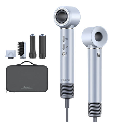 Secador de Cabelo 5 em 1 Conjunto, 1400W Alta Velocidade 110000 Rpm, Kit Modelador Liso e Cacheado com Bocal Magnético