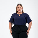 Kit 2 Blusas Feminino Gola Redonda Com Mangas Lisa Plus Size
