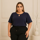 Kit 2 Blusas Feminino Gola Redonda Com Mangas Lisa Plus Size