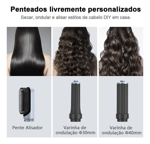 Secador de Cabelo 5 em 1 Conjunto, 1400W Alta Velocidade 110000 Rpm, Kit Modelador Liso e Cacheado com Bocal Magnético