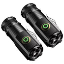 Kit 2 Mini Lanterna Tática Militar Portátil De 4 LEDs - Alta Potência e Recarregável