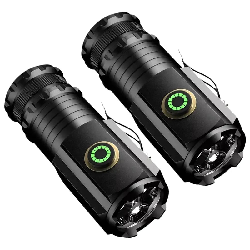 Kit 2 Mini Lanterna Tática Militar Portátil De 4 LEDs - Alta Potência e Recarregável
