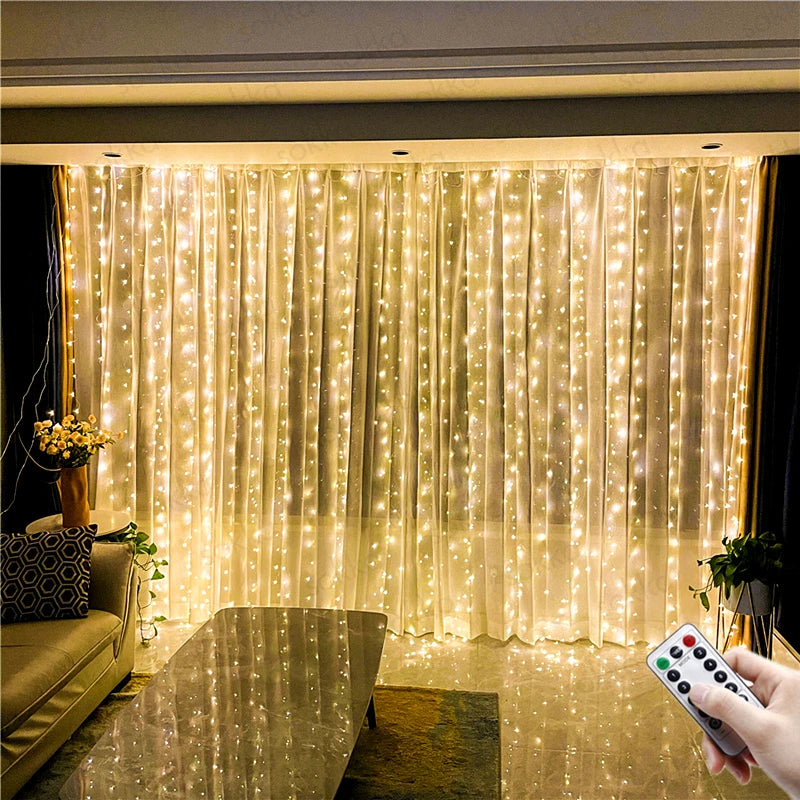 Cortina de Luzes LED 6M/3M com 8 Modos | Controle Remoto USB