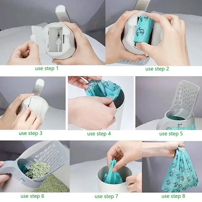Pá Higiênica para Gatos com Dispenser Embutido + Saco Coletor Descartável
