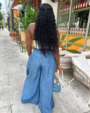 Calças de corrida femininas com bolsos e pernas largas