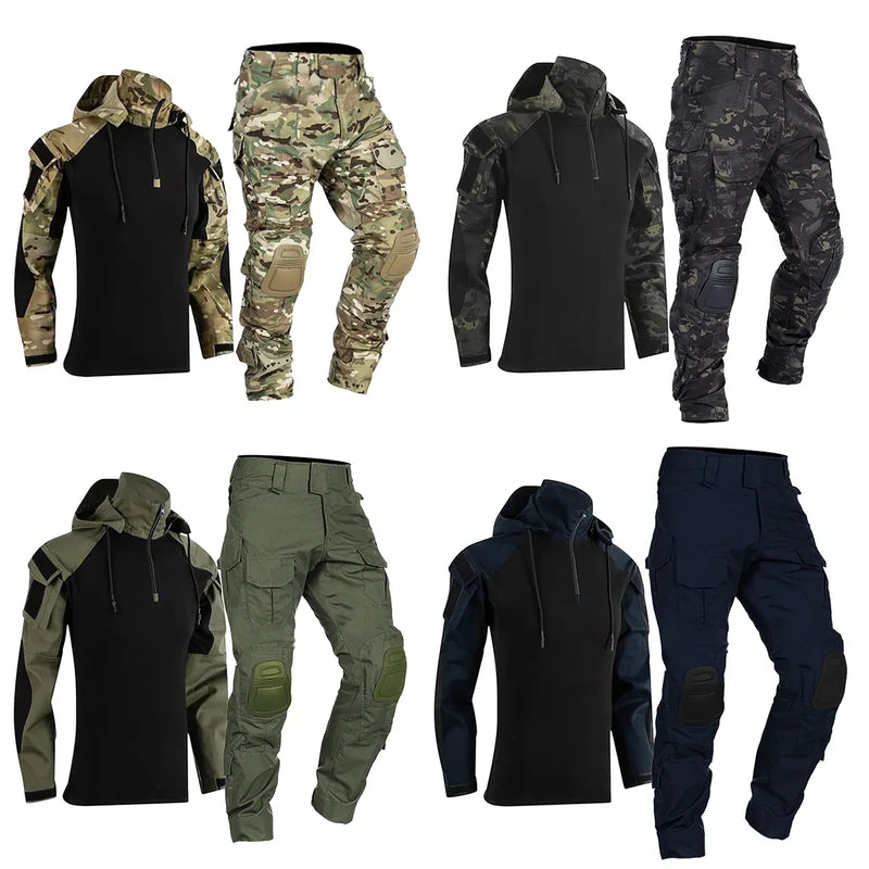 Conjunto militar masculino com estampa de camuflagem, à prova de vento