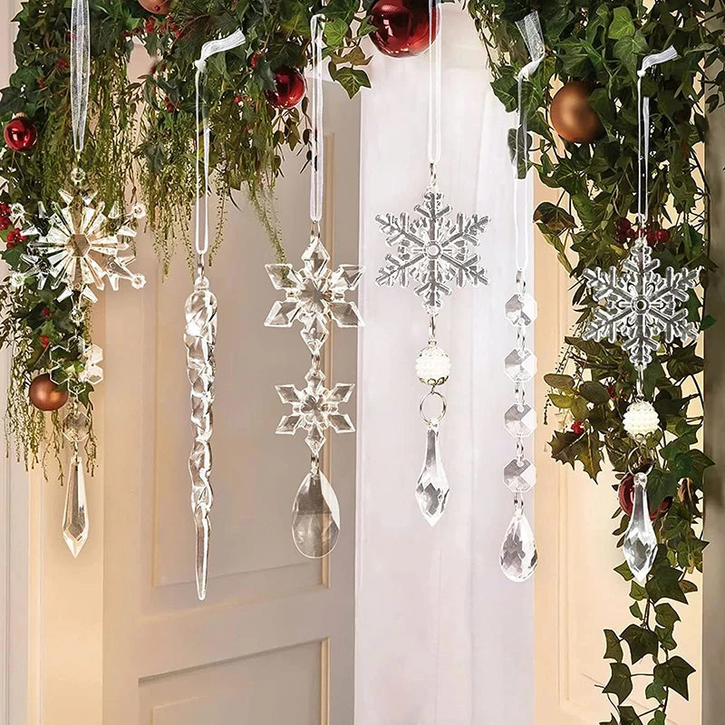 Flocos de Neve em Acrílico - Decore com Elegância, Conjuntos de 5/10 Peças